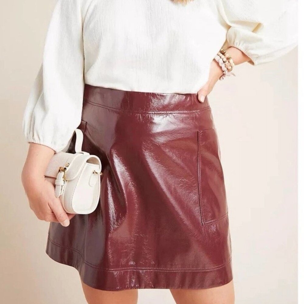 MAEVE Anthropologie faux patent leather mini skirt with cargo pockets - Size 14